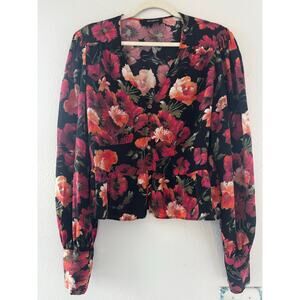 The Kooples Paris Floral 100% Silk Peplum Top